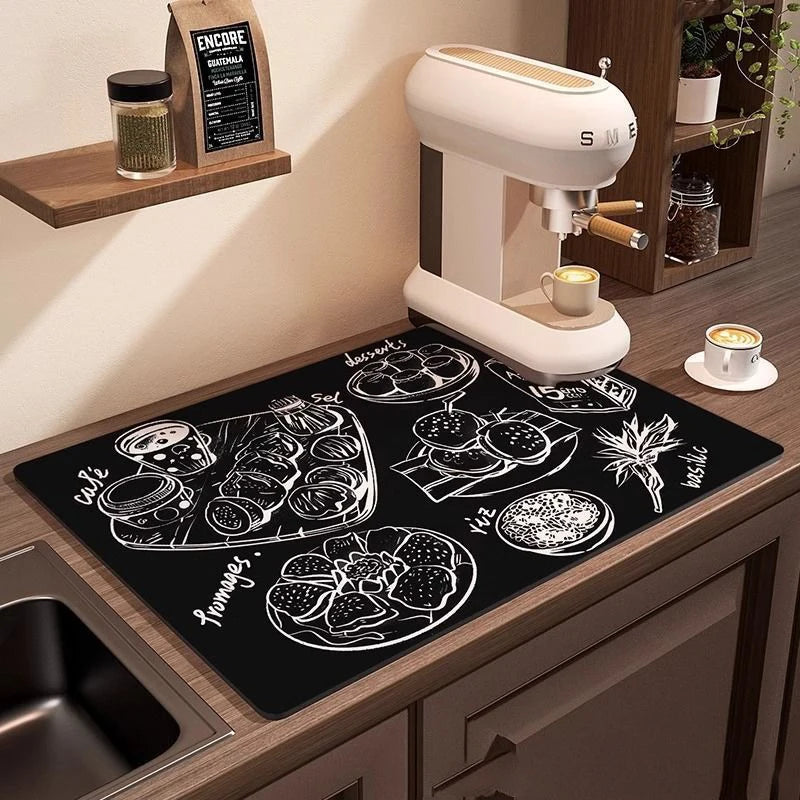 Coffee Machine Mat Waterproof Drain Pad Non-slip Dish Drying Mats for Kitchen Quick Dry Tableware Faucet Placemat Dinnerware The Home Essentials