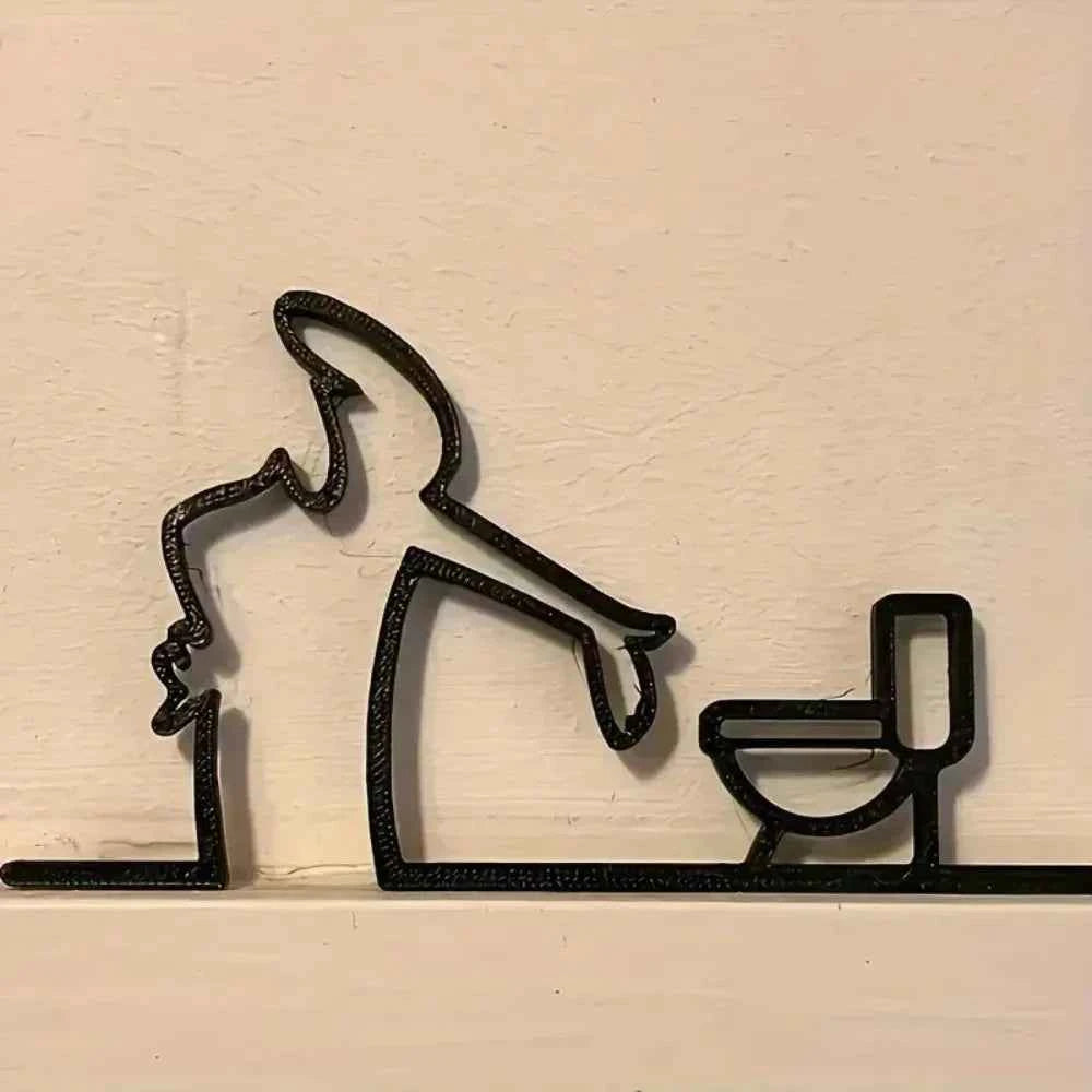2D Flat Metal Wall Art, Modern Bathroom Decor Sign with Mounting Holes, Easy Install Black Novelty Gift