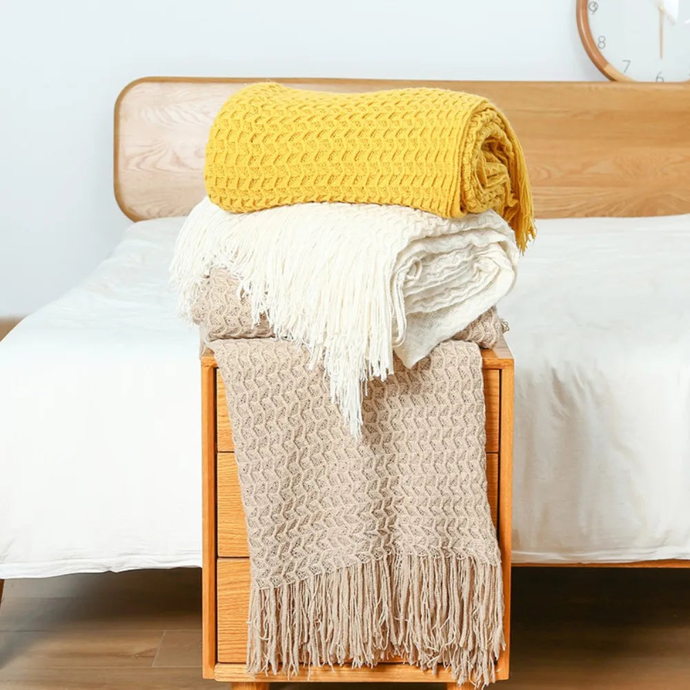 Nordic Knitted Blanket Soft Summer Air Conditioning Sofa Bed Plaid Travel Nap Cozy Blanket with Tassels for Comforter Decor The Home Essentials