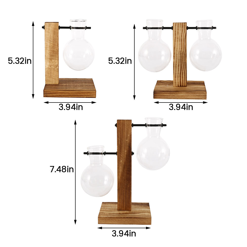 Creative Glass Desktop Planter Bulb Vase Wooden Stand Hydroponic Plant Container Home Tabletop Decor Vases The Home Essentials