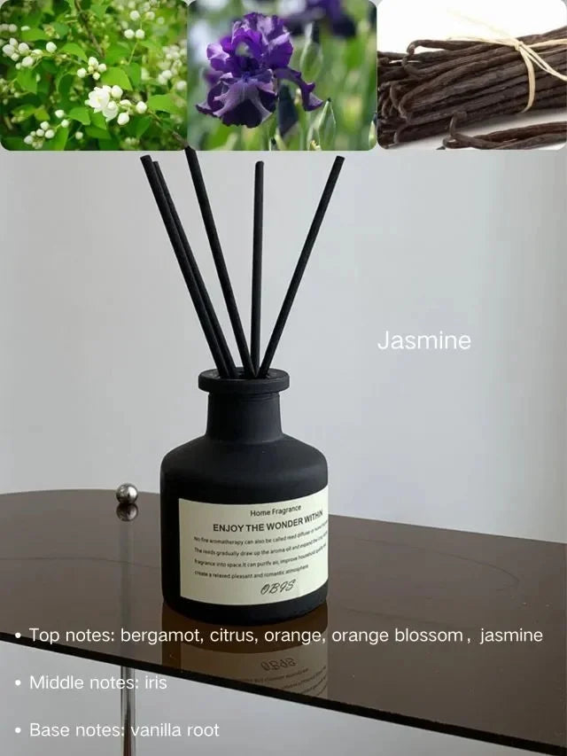 50ml Flameless Home Fragrance Room Flameless Freesia Jasmine Fragrance Oil with Reed Diffuser Stick Home Room Air Freshener Deco The Home Essentials