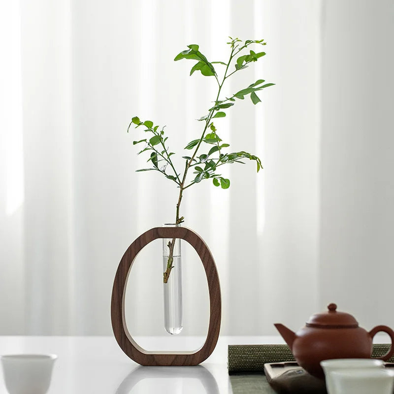 Solid Wood Flower Utensil Creative Flower Arrangement Simple Glass Plant Flower Insert Mini Water-grown Vase The Home Essentials
