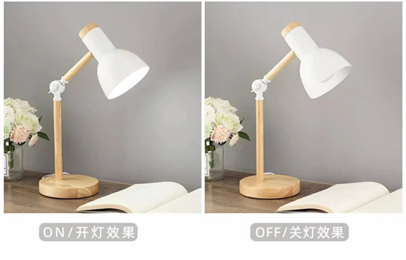 Creative Nordic Table Lamp Wooden Art LED Turn Head Simple Bedside Desk Light/Eye Protection Reading&Bedroom Study Lamp The Home Essentials