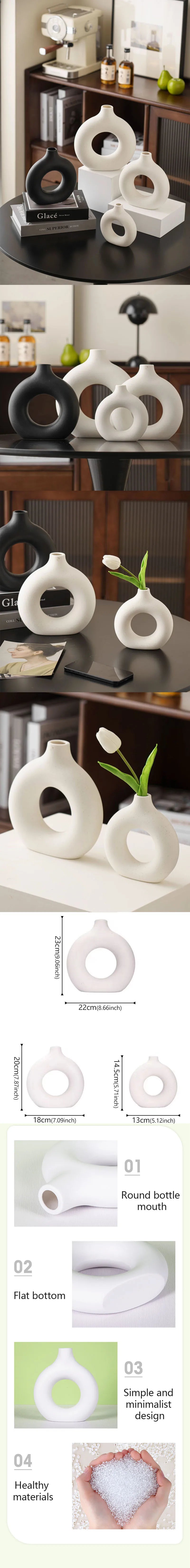 Flat Minimalist Simple Vase Donut Shape Single Flower Pot Home Wedding Decoratio Hollow Ornaments Circle Flower Arrangement Vase