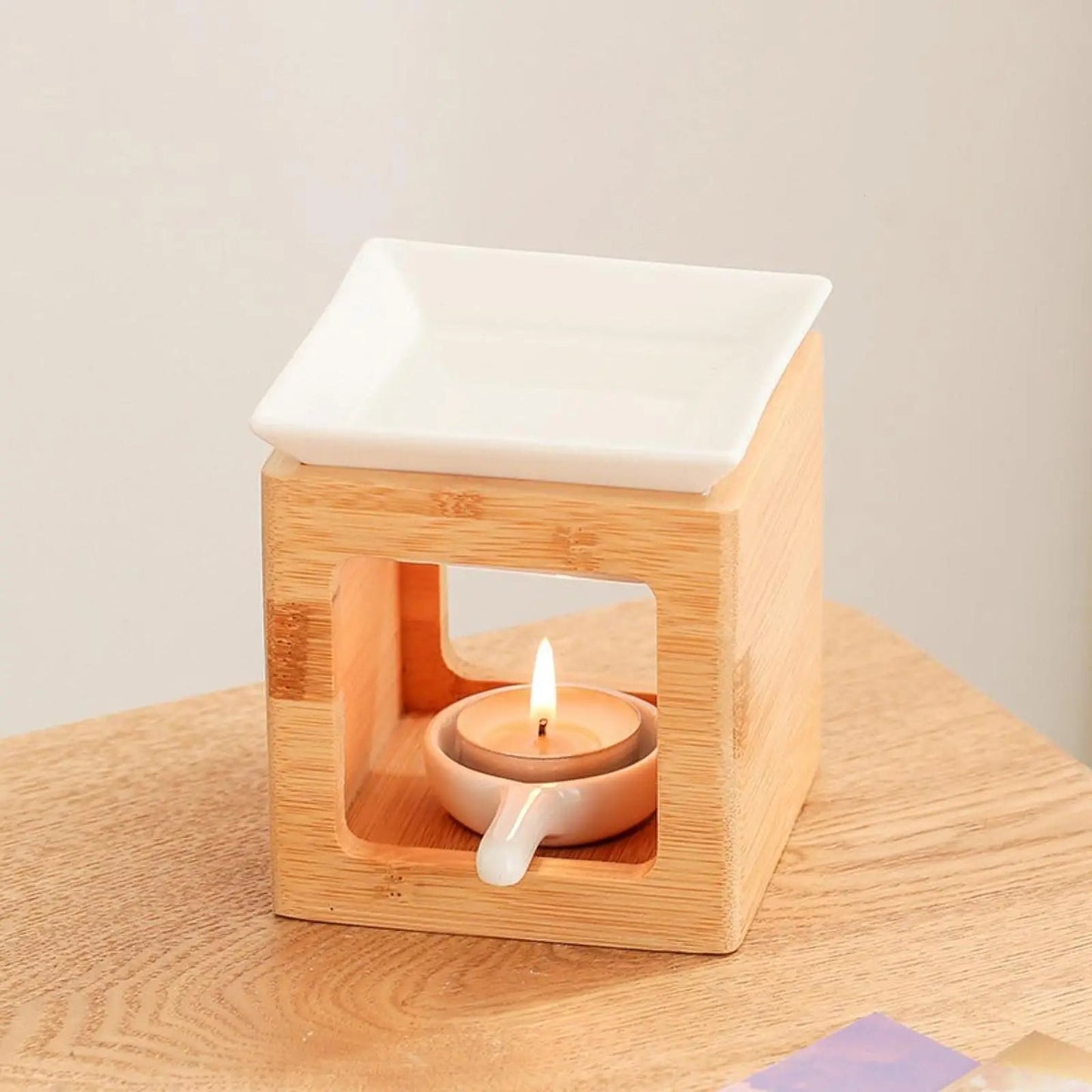 Ceramic Candle Holder Essential Oil Burner Diffuser Furnace Warmer Tealight Candle Wood Base Lamp Porcelain Living Room Decor The Home Essentials