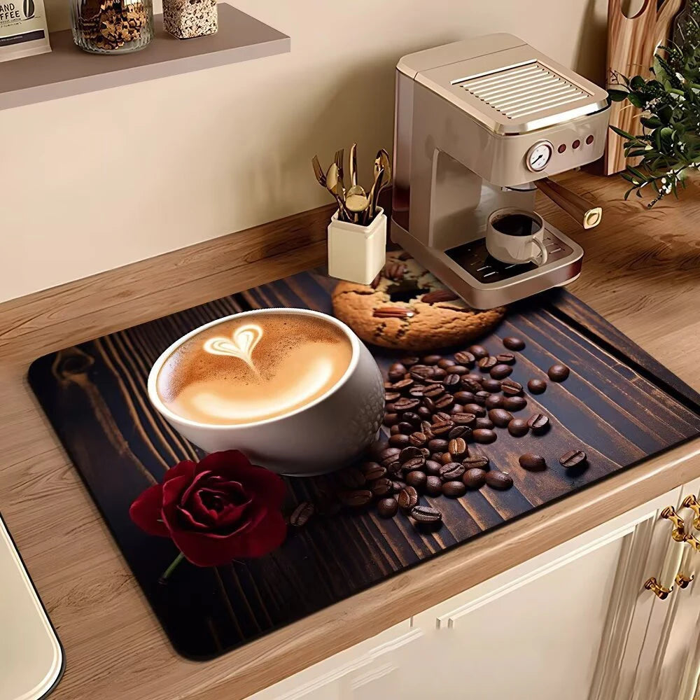 Coffee Machine Mat Waterproof Drain Pad Non-slip Dish Drying Mats for Kitchen Quick Dry Tableware Faucet Placemat Dinnerware The Home Essentials