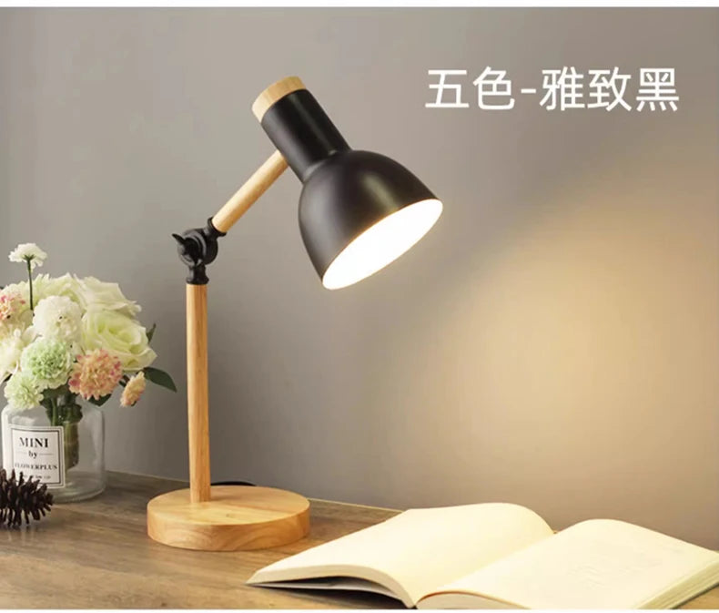 Creative Nordic Table Lamp Wooden Art LED Turn Head Simple Bedside Desk Light/Eye Protection Reading&Bedroom Study Lamp The Home Essentials