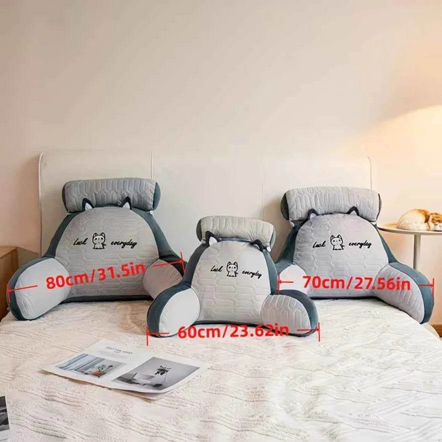 1pc Adjustable Reading Pillow - Ergonomic Back Support Cushion for Bed/Sofa/Floor, Gray Quilted Breathable Design