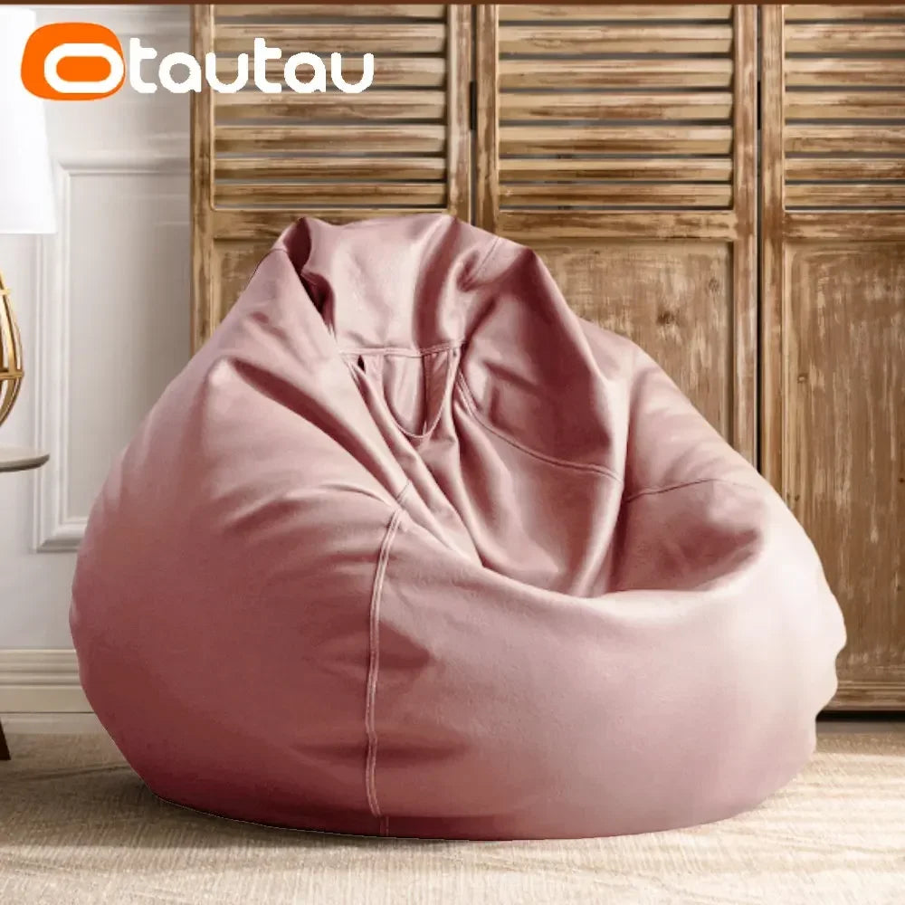 OTAUTAU 2.3ft 70cm Faux Leather Bean Bag Sofas with Filler Comfy Beanbag Sofa Puff Floor Seat Chaise Lounge Pouf Chair DD004