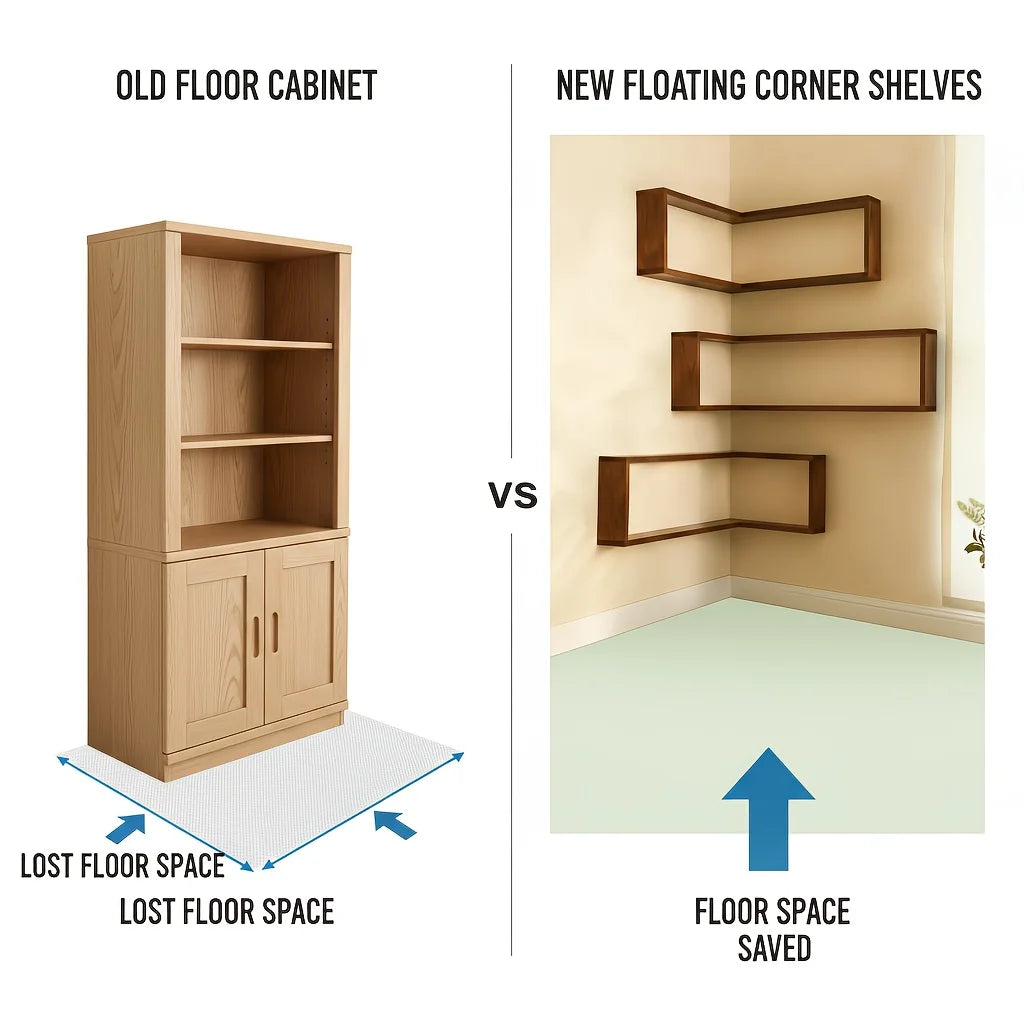 L-Shaped Corner Floating Wall Shelves Wholesale, Wooden Display Shelf with Dividers, Wall Mounted Organizer for Jewelry, Crafts, The Home Essentials
