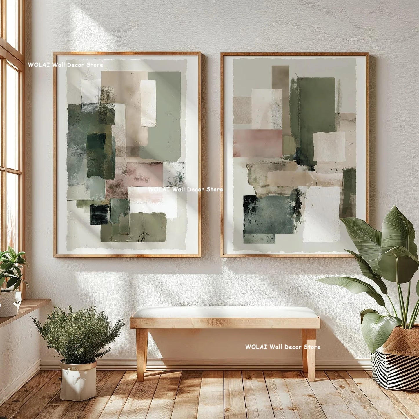 2pcs/set Japanese Retro Wabisabi Mountain Abstract Canvas Printing Abstract Green Sunset Flying Crane Wall Art Poster Home Decor The Home Essentials