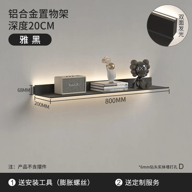 Luminous LED Storage Rack Aluminum Alloy Wall Holder L-shaped One-word Bookshelf for Living Room Metal Glowing Display Shelf The Home Essentials