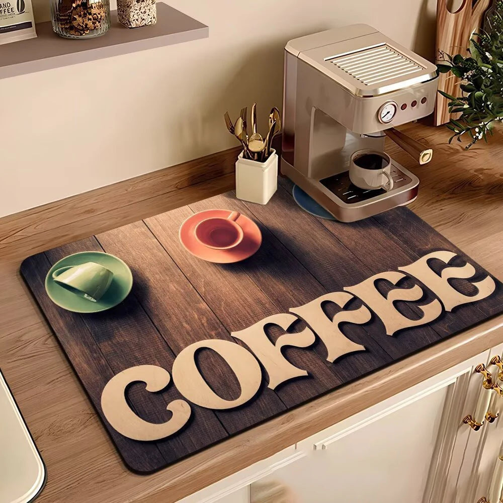 Coffee Machine Mat Waterproof Drain Pad Non-slip Dish Drying Mats for Kitchen Quick Dry Tableware Faucet Placemat Dinnerware The Home Essentials