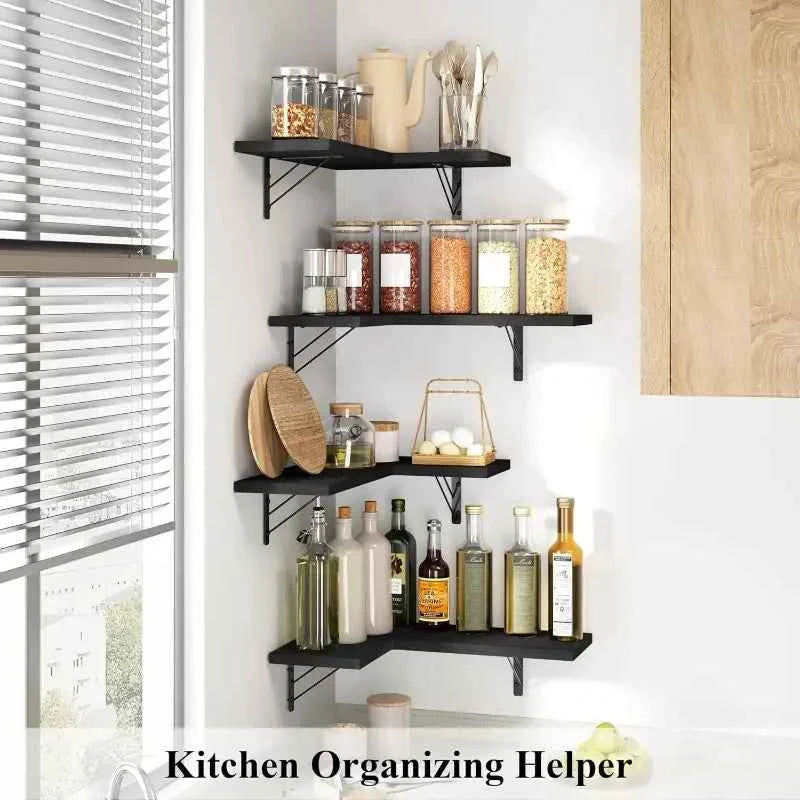 Space Saving Corner Wall Shelves Modern Corner Wall Mounted Shelves Delicate Wood Floating Shelves for Decoration