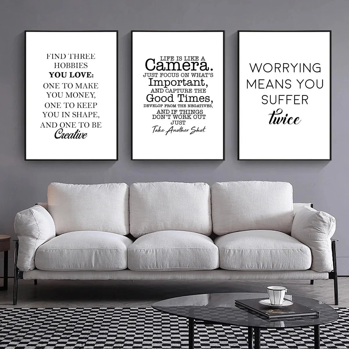 Canvas Painting Positive Energy Phrases Motivational Words Quote Poster Black and White Minimalist Wall Art Pictures Home Decor The Home Essentials