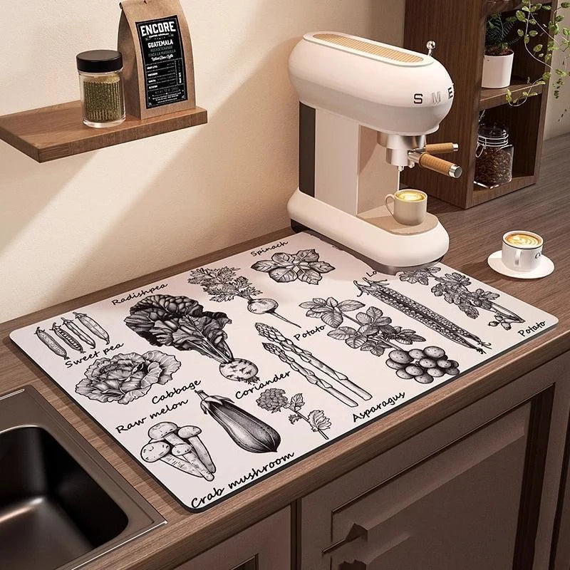Coffee Machine Mat Waterproof Drain Pad Non-slip Dish Drying Mats for Kitchen Quick Dry Tableware Faucet Placemat Dinnerware The Home Essentials