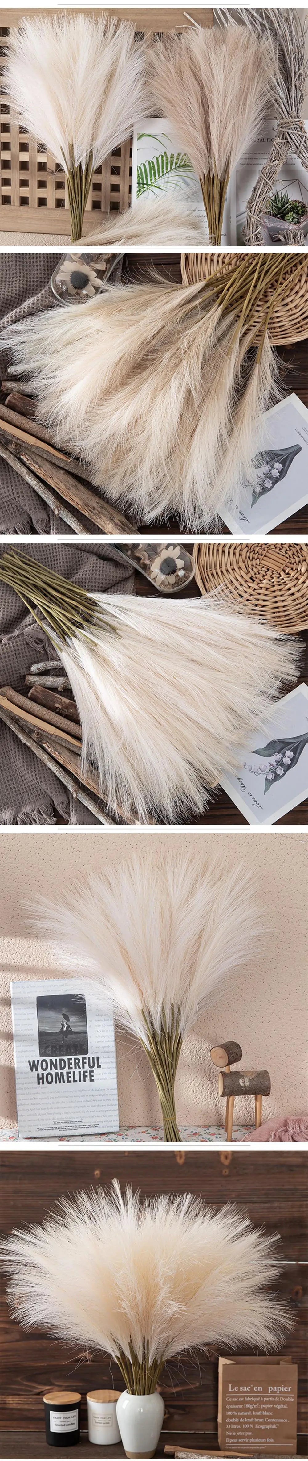 5/10/20PCS Fluffy Pampas Grass Boho Decor Artificial Flower Fake Plant Reed Simulated Party Wedding Home Decoration 42CM The Home Essentials