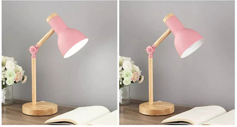 Creative Nordic Table Lamp Wooden Art LED Turn Head Simple Bedside Desk Light/Eye Protection Reading&Bedroom Study Lamp The Home Essentials