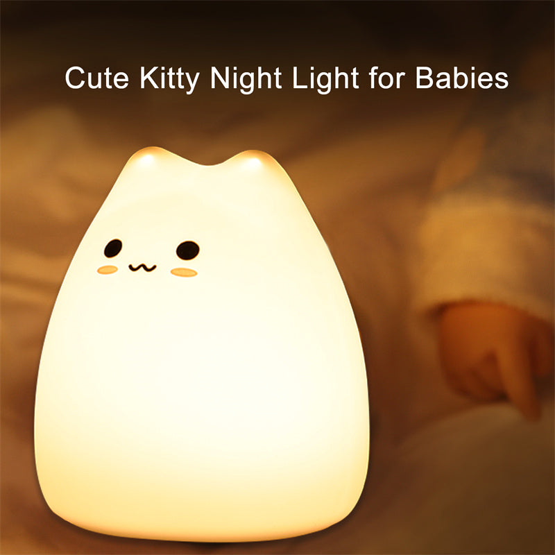 Mini Popular Cat Baby Night Lamp 7-color Pat Touch Color-changing Eye Protection Bedroom Bedside Night Light Gift Children The Home Essentials