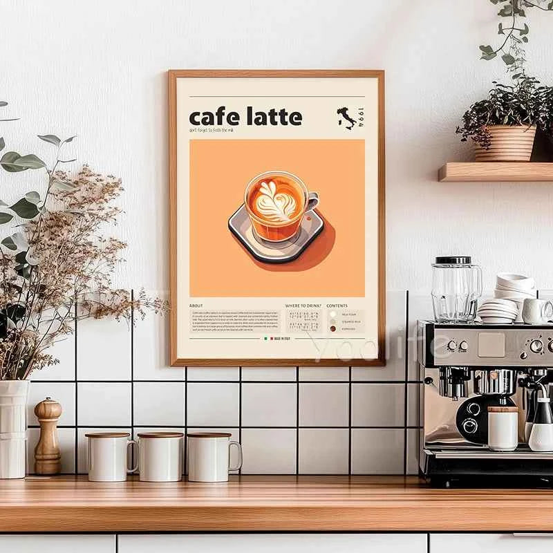 Coffee Culture Poster Latte,Espresso,Cortado Print Modern Kitchen Decor, Vintage Coffee Wall Art Canvas Painting Cafe Shop Decor
