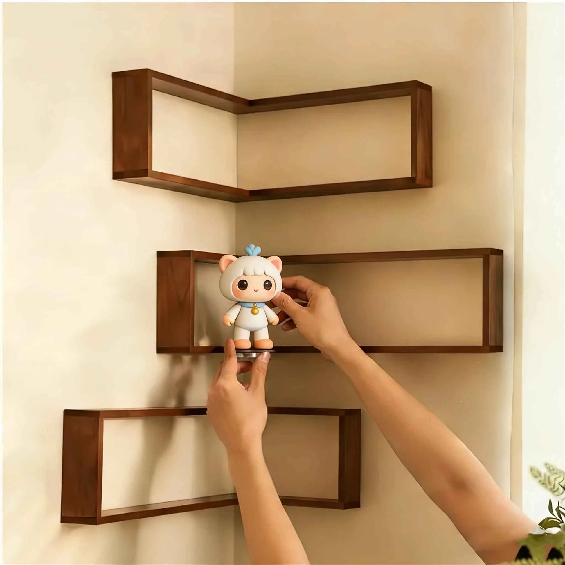L-Shaped Corner Floating Wall Shelves Wholesale, Wooden Display Shelf with Dividers, Wall Mounted Organizer for Jewelry, Crafts,