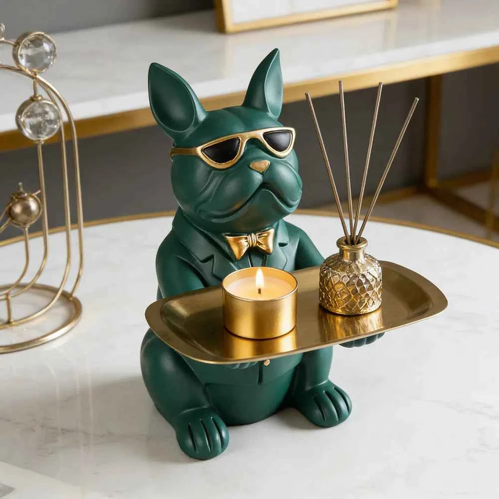 Multi Functional Bulldog Tray Animal Statue Creative Ornament Living Room Bedroom Miscellaneous Storage Home Decoration Gift