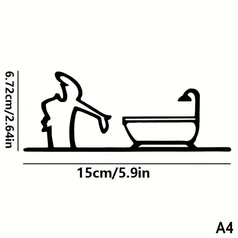 2D Flat Metal Wall Art, Modern Bathroom Decor Sign with Mounting Holes, Easy Install Black Novelty Gift The Home Essentials