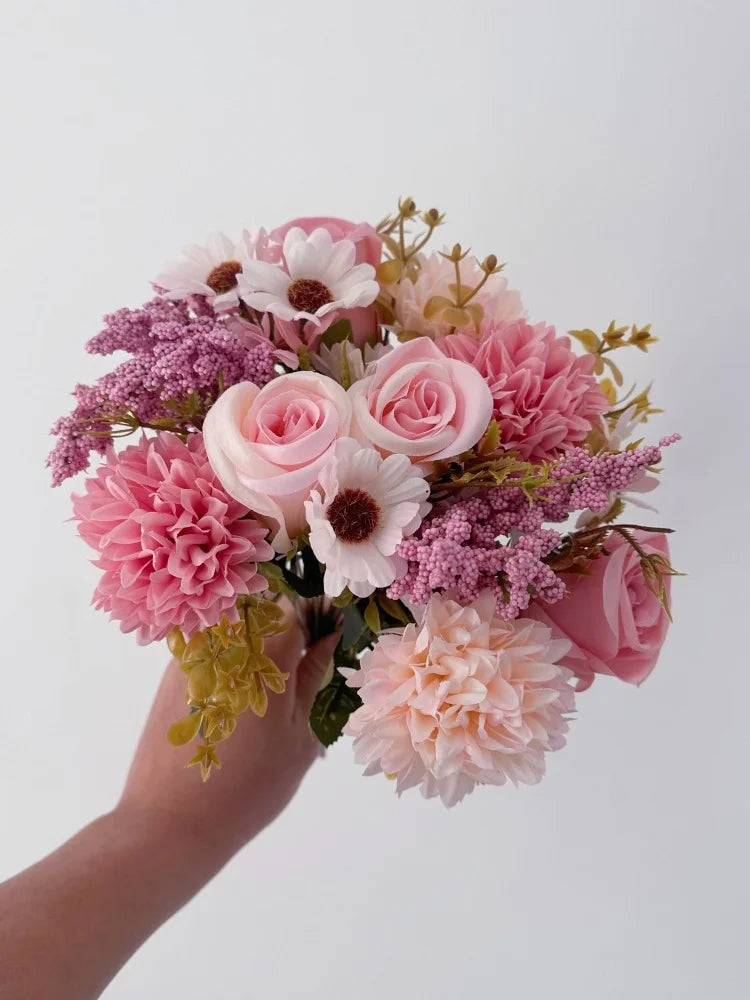 7-Forked Artificial Rose Hydrangea Handheld Flower Fillet Rose Dried Flower Silk Flower Daisy Wedding Decoration Flower Bouquet