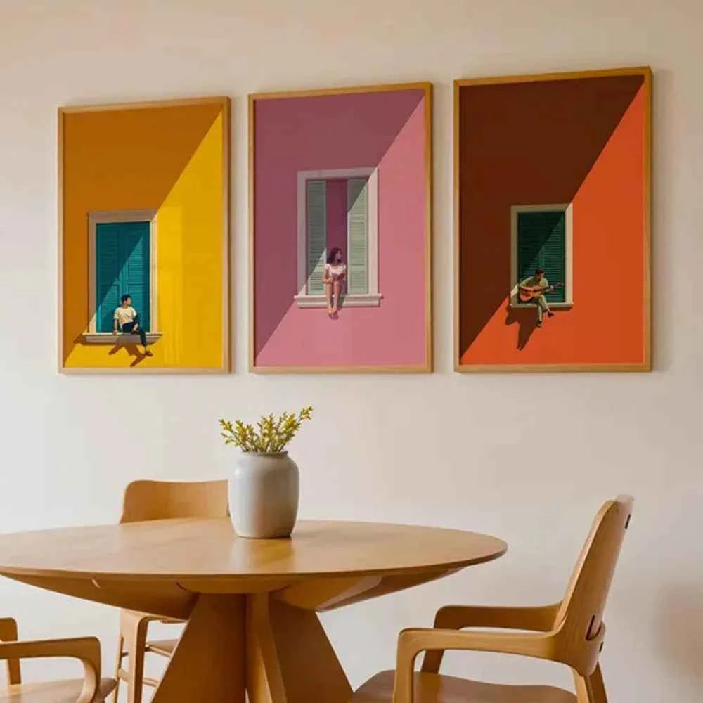 Modern Minimalist Style Color Block Windowsill Figure Canvas Painting Abstract Geometric Colorful Window Figure Art Poster Decor