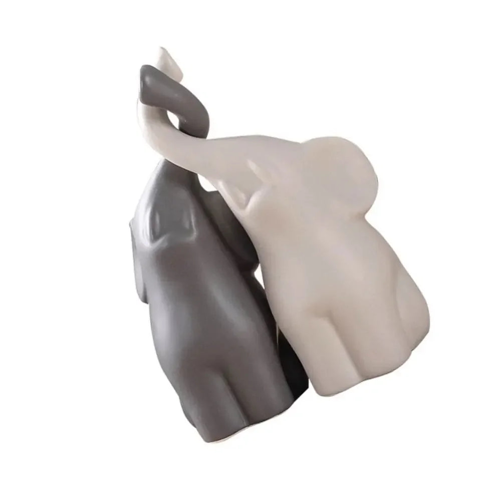 Ceramic Elephant Figurines for Living Room Creative Miniatures Animal Ornaments Crafts and Furnishings 2PCs