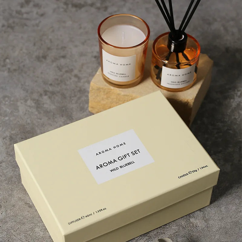 2Pcs Gift Box Set Aromatherapy Essential Oil Rattan Handmade Clear Scented Candle Lamp Companion Return Gift Fragrance Diffuser The Home Essentials