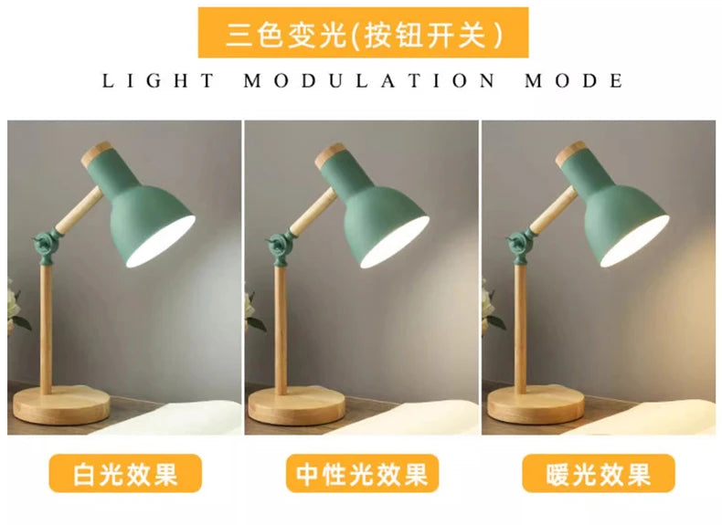 Creative Nordic Table Lamp Wooden Art LED Turn Head Simple Bedside Desk Light/Eye Protection Reading&Bedroom Study Lamp The Home Essentials