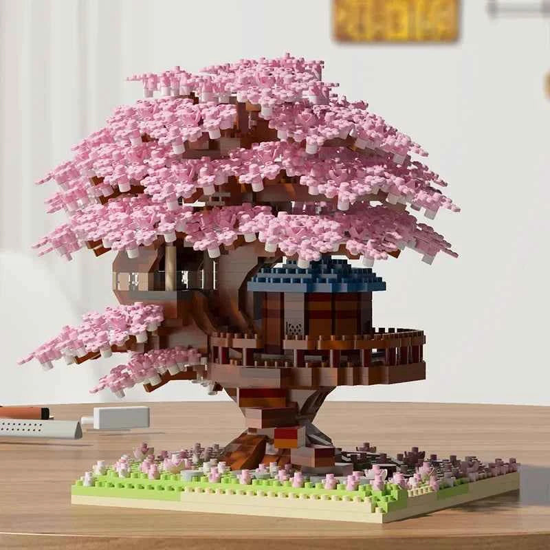 DIY Sakura Tree Building Blocks Set Diy Cherry Blossom Bricks with Light Treehouse Model Ornament Romantic Gift for Girl Friend