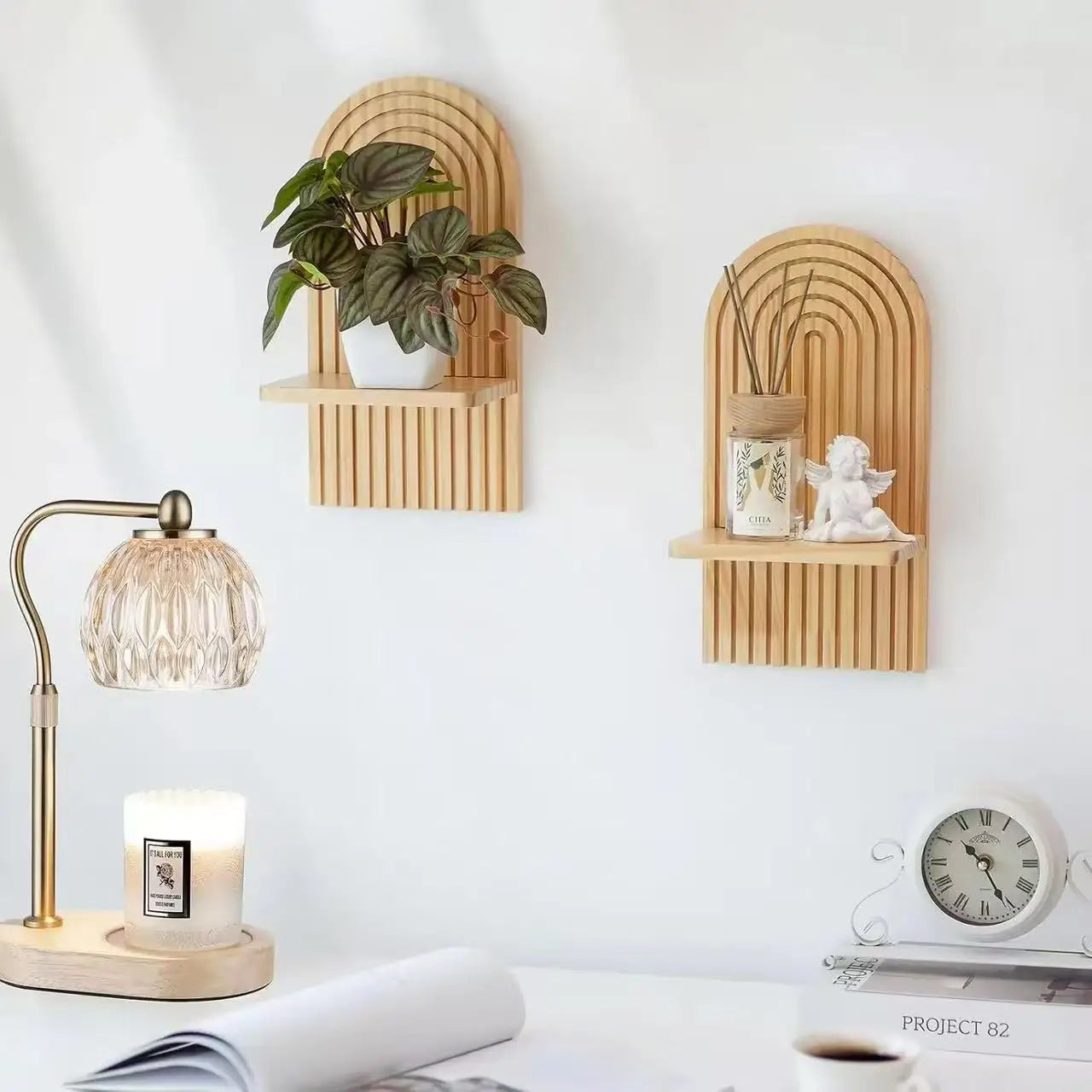 Boho Wooden Arch Wall Shelves Rustic Plants Decorative Shelf Storage Rack for Organizing & Displaying Artistic Home Decor Gifts