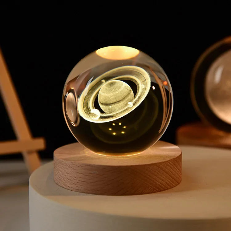 3D Galaxy Crystal Ball LED Night Light – USB Moon & Planet Lamp for Home Decor