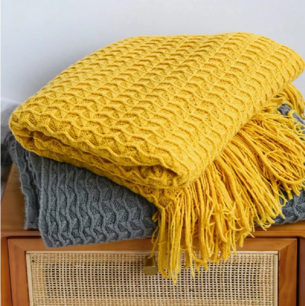 Nordic Knitted Blanket Soft Summer Air Conditioning Sofa Bed Plaid Travel Nap Cozy Blanket with Tassels for Comforter Decor The Home Essentials