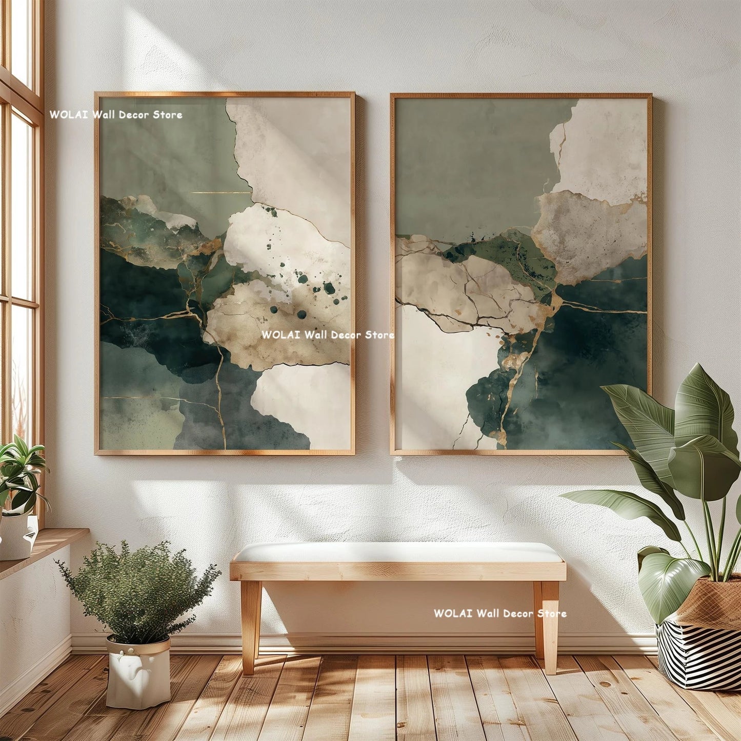2pcs/set Japanese Retro Wabisabi Mountain Abstract Canvas Printing Abstract Green Sunset Flying Crane Wall Art Poster Home Decor The Home Essentials