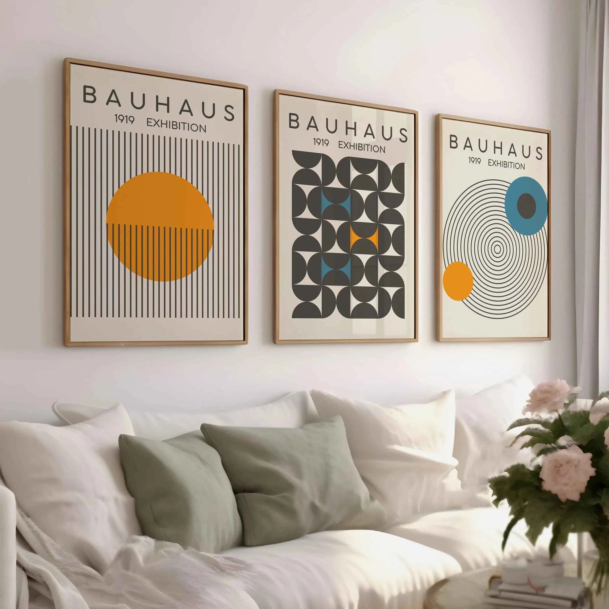 Blue & Yellow Wavy Line Abstract Art Canvas Poster Mid Century Geometric Wall Art Poster for Modern Living Room Home Decor
