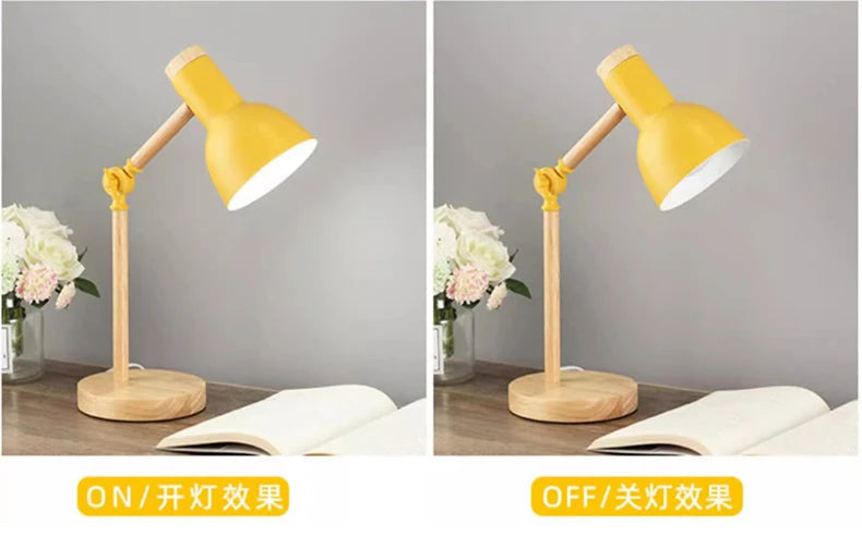 Creative Nordic Table Lamp Wooden Art LED Turn Head Simple Bedside Desk Light/Eye Protection Reading&Bedroom Study Lamp The Home Essentials