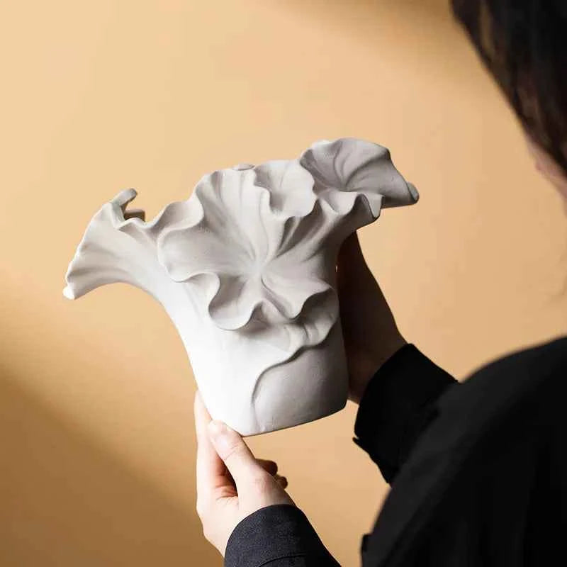 Ceramic Vase Handmade Petal Pleats Flower Vase Flower Arrangement Accessories Terrarium Flowerpot Room Decoration Accessories