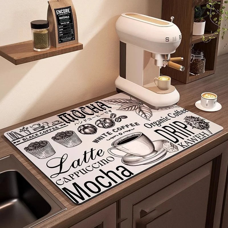 Coffee Machine Mat Waterproof Drain Pad Non-slip Dish Drying Mats for Kitchen Quick Dry Tableware Faucet Placemat Dinnerware The Home Essentials