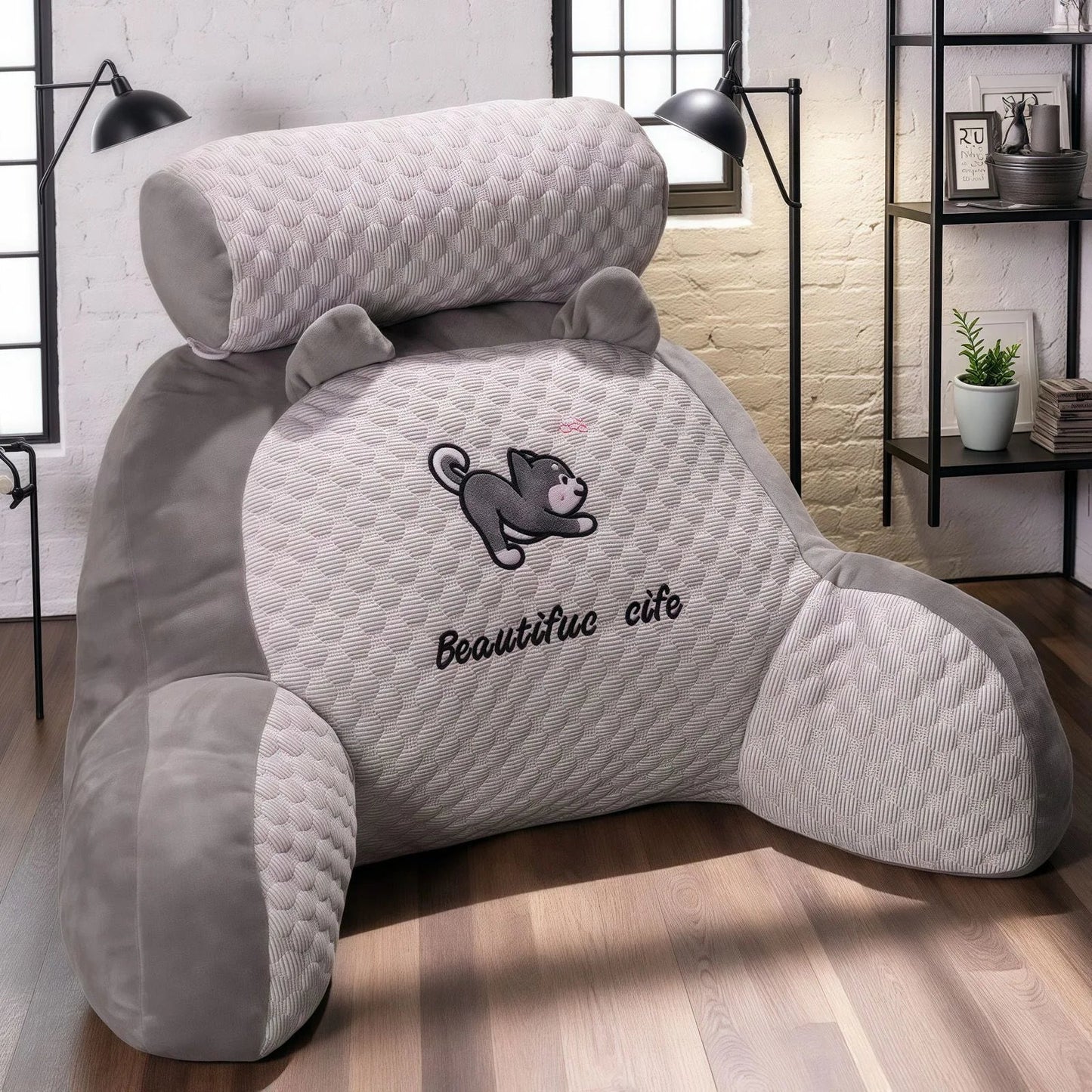 1pc Adjustable Reading Pillow - Ergonomic Back Support Cushion for Bed/Sofa/Floor, Gray Quilted Breathable Design The Home Essentials