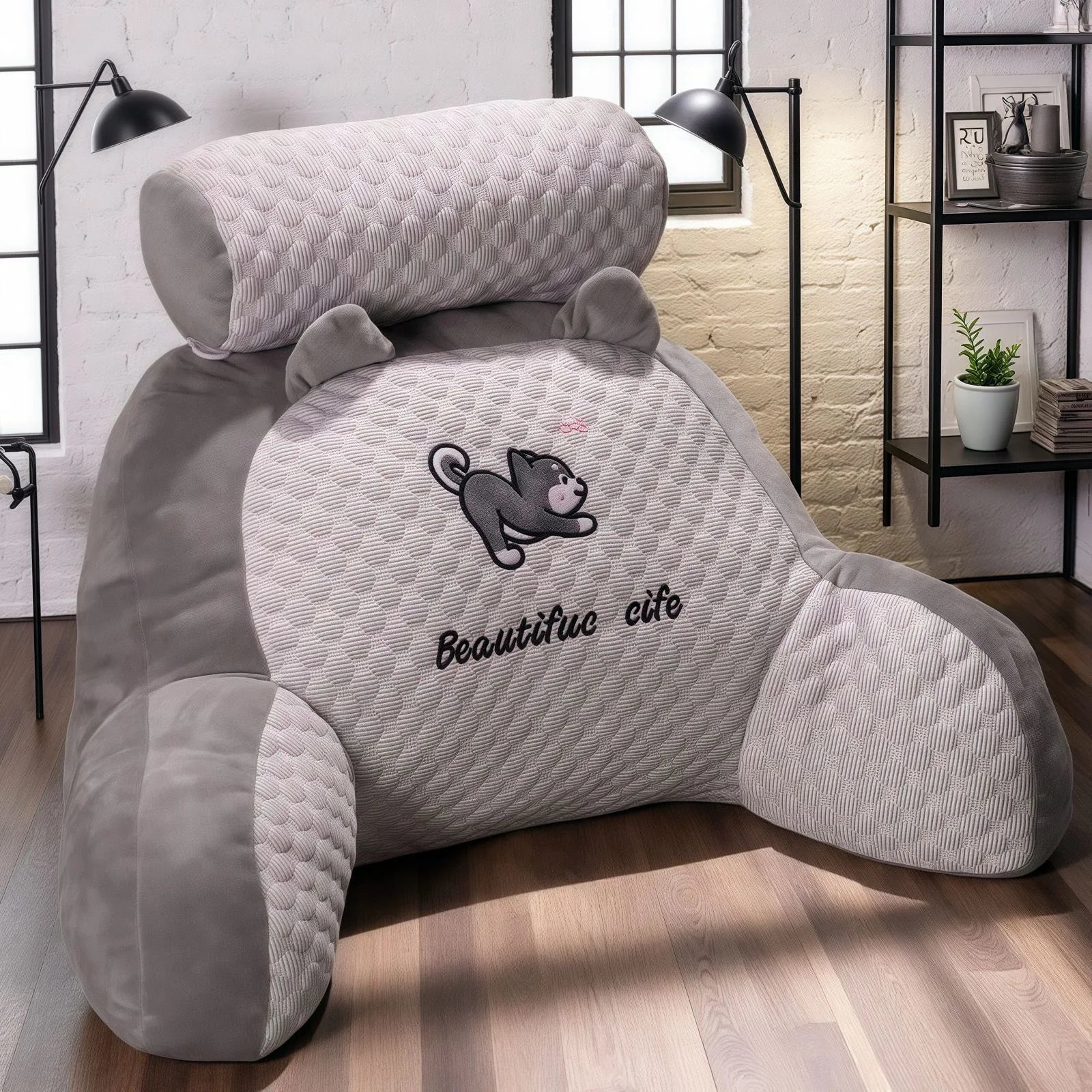 1pc Adjustable Reading Pillow - Ergonomic Back Support Cushion for Bed/Sofa/Floor, Gray Quilted Breathable Design The Home Essentials