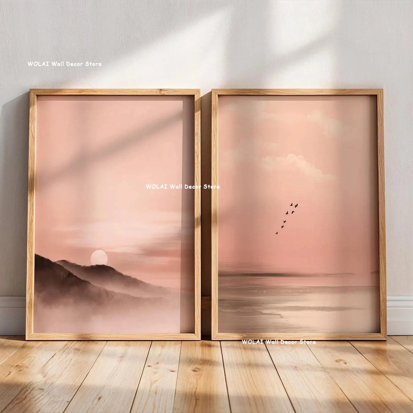 2pcs/set Japanese Retro Wabisabi Mountain Abstract Canvas Printing Abstract Green Sunset Flying Crane Wall Art Poster Home Decor The Home Essentials