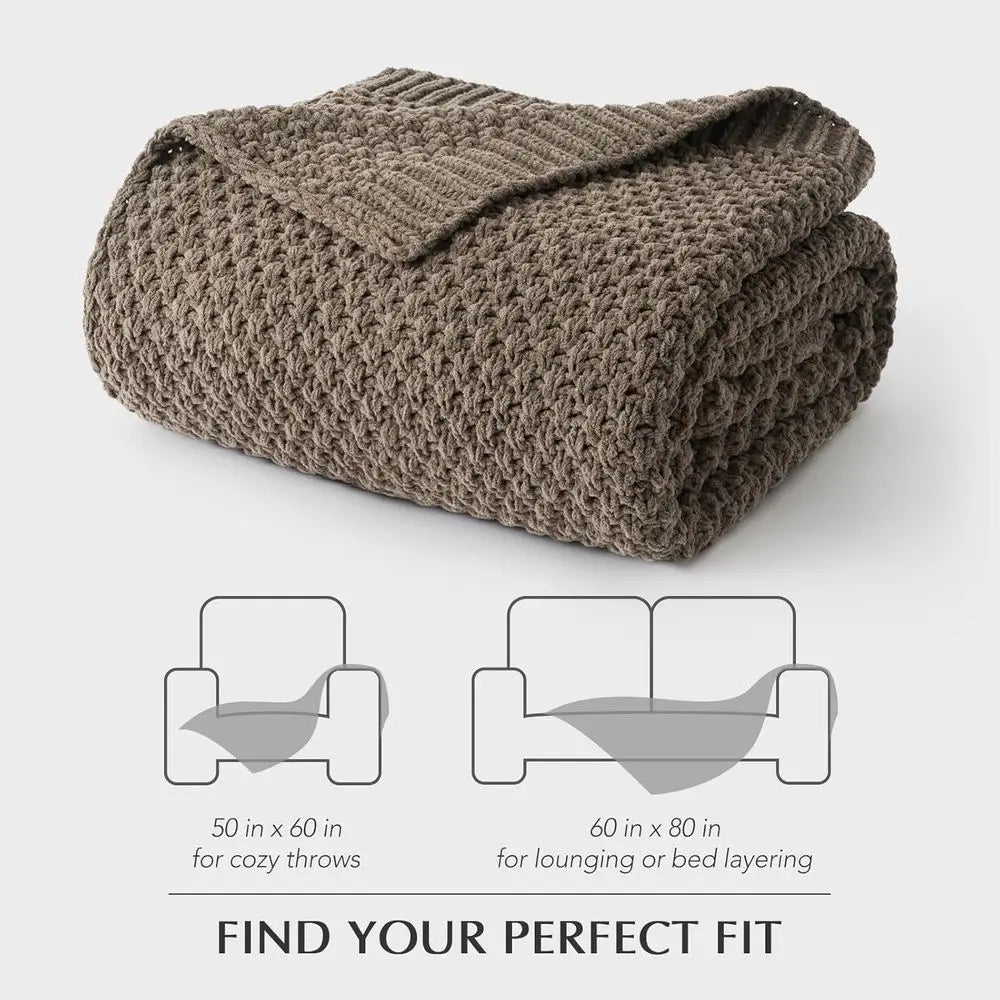 Chunky Chenille Knit Throw Blanket or Couch, Sot Luxurious Moss Stitch Blankets or Bed, Cozy Decorative armhouse Knitted Throws The Home Essentials