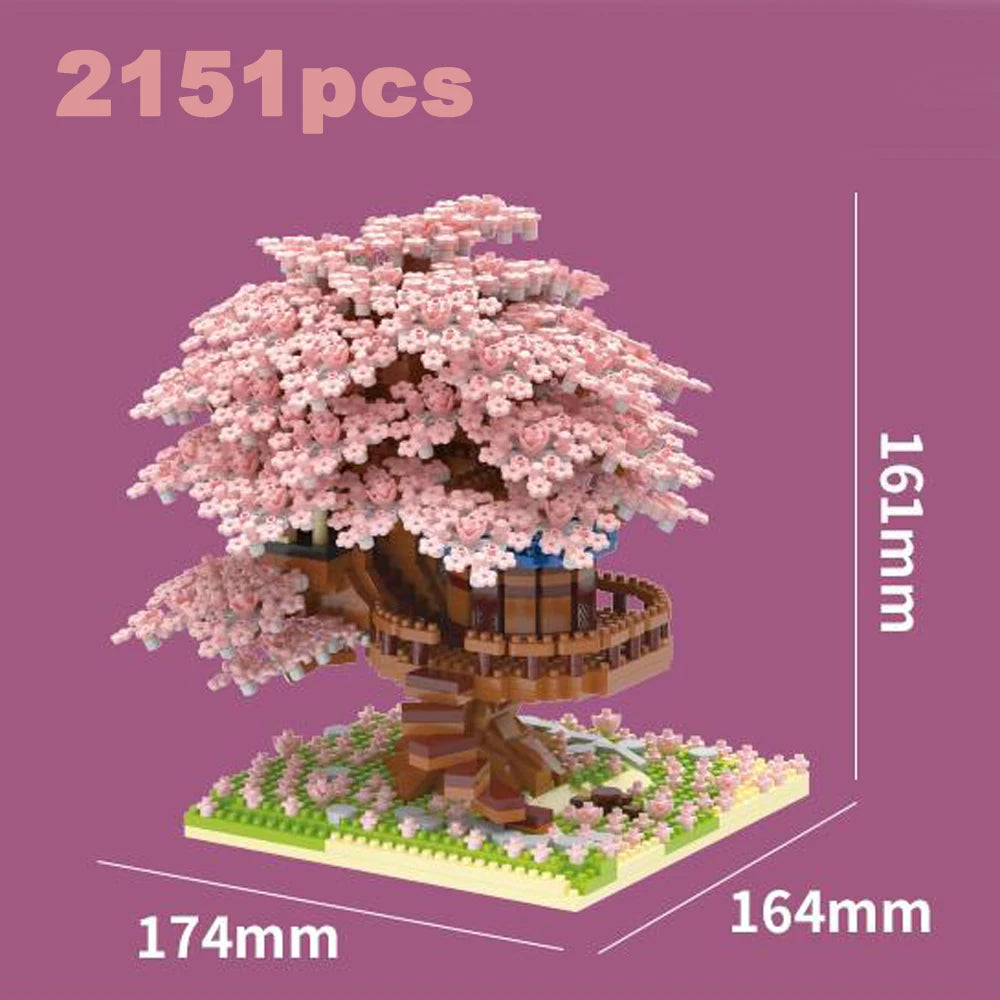 DIY Purple Romantic Cherry Blossom Flower Pink Tree House Assembly Building Blocks Classic Model Miniature Bricks Sets Kid Gifts