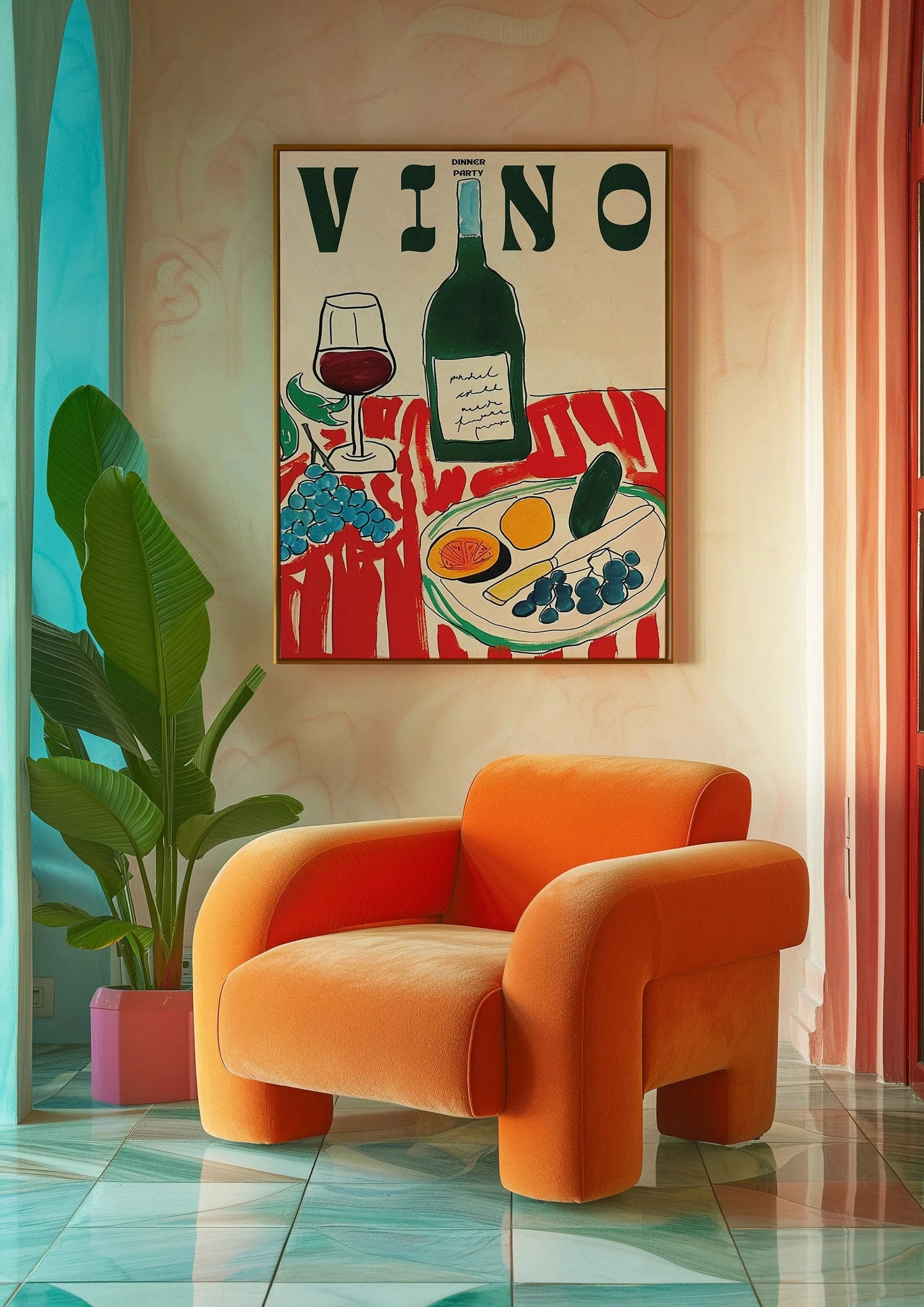 Amore Green Striped Canvas Printing Vino Wine Glass & Pepper Wall Art Poster Modern Living Room Bedroom Kitchen Home Decor Gifts The Home Essentials