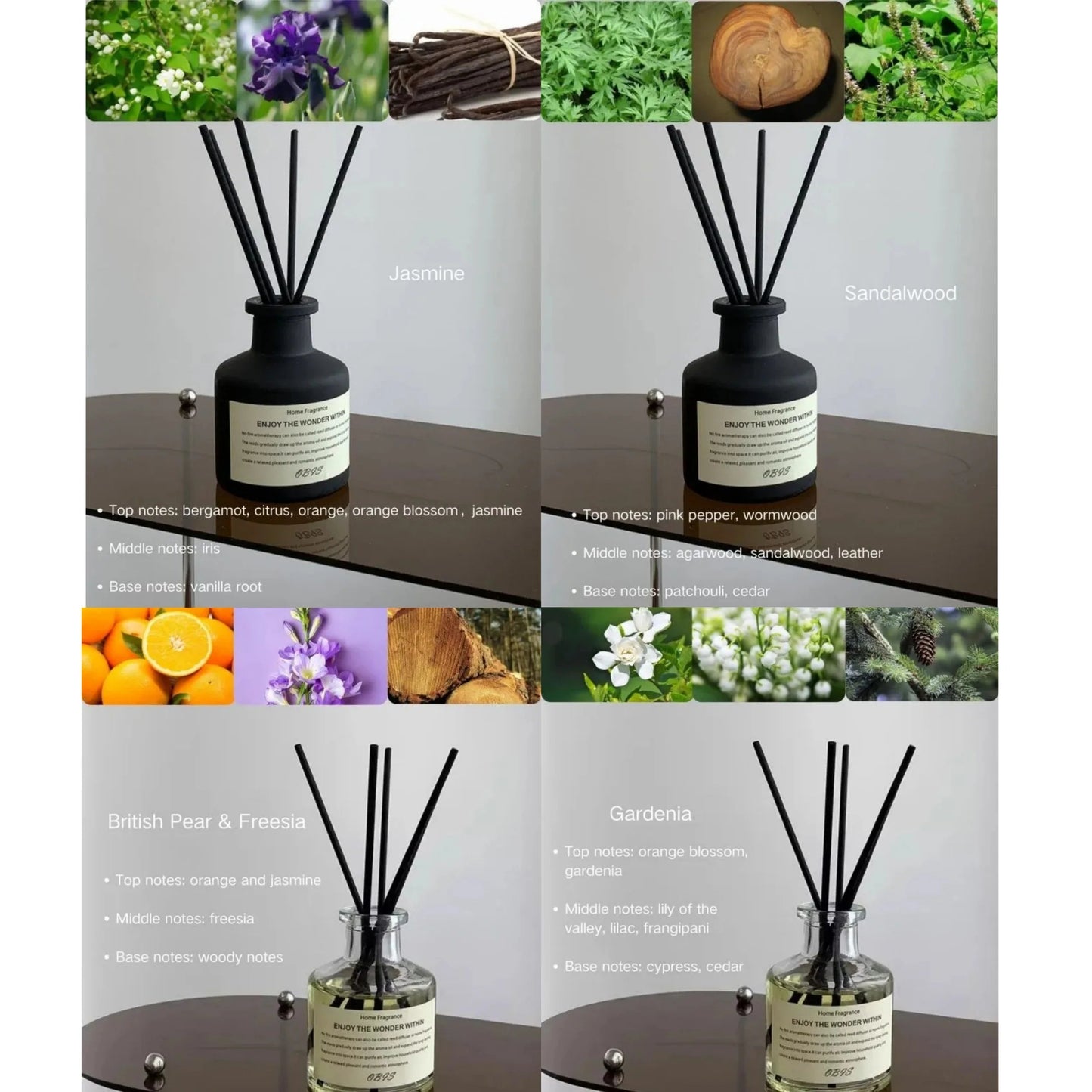 50ml Flameless Home Fragrance Room Flameless Freesia Jasmine Fragrance Oil with Reed Diffuser Stick Home Room Air Freshener Deco The Home Essentials