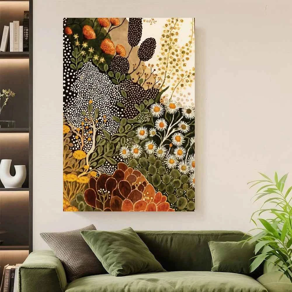 Framed 1pc Modern Abstract Botanical Wall Art - Wildflower Canvas Painting Suitable for Living Room, Bedroom, Kitchen, Bathroom