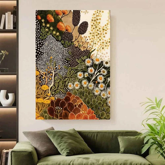 Framed 1pc Modern Abstract Botanical Wall Art - Wildflower Canvas Painting Suitable for Living Room, Bedroom, Kitchen, Bathroom